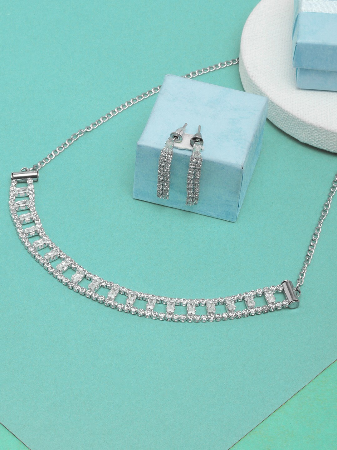 

Anouk Silver-Plated CZ Stone-Studded Necklace & Earrings Set, White
