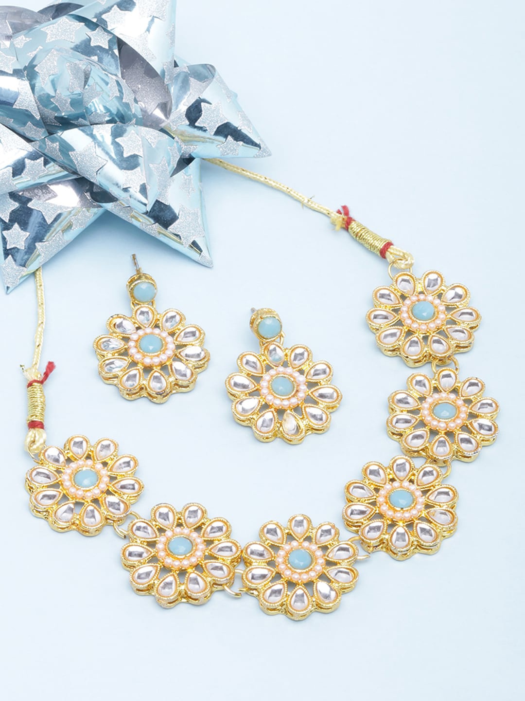 

Anouk Gold-Plated Kundan-Studded & Beaded Necklace & Earrings Set, Blue