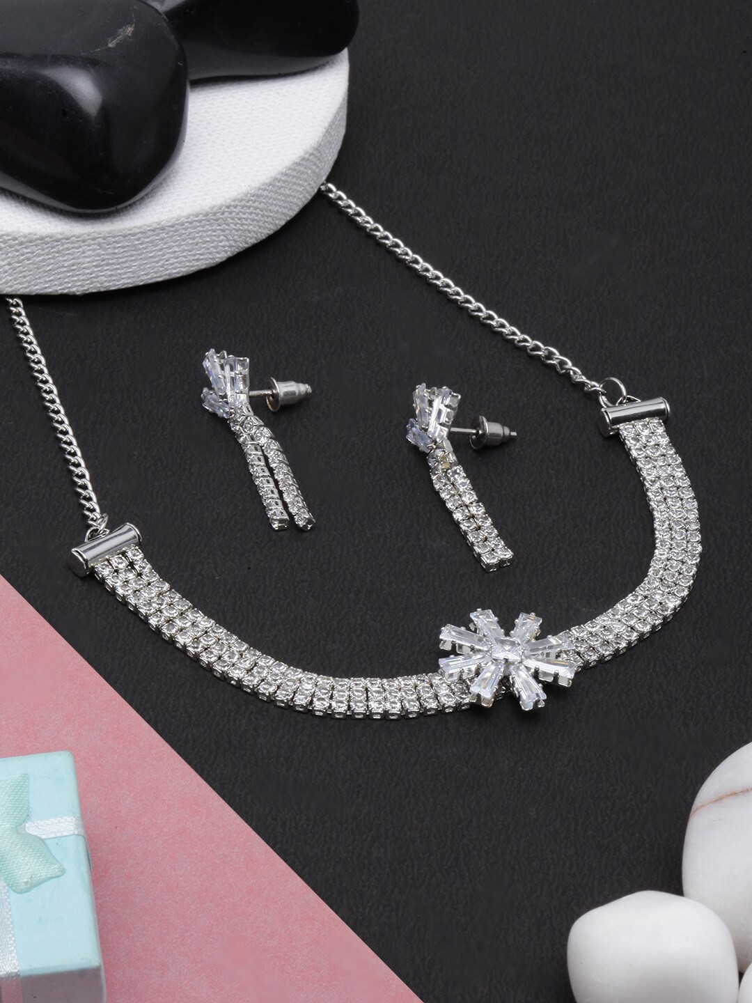 

Anouk Silver-Plated CZ-Studded Jewellery Set