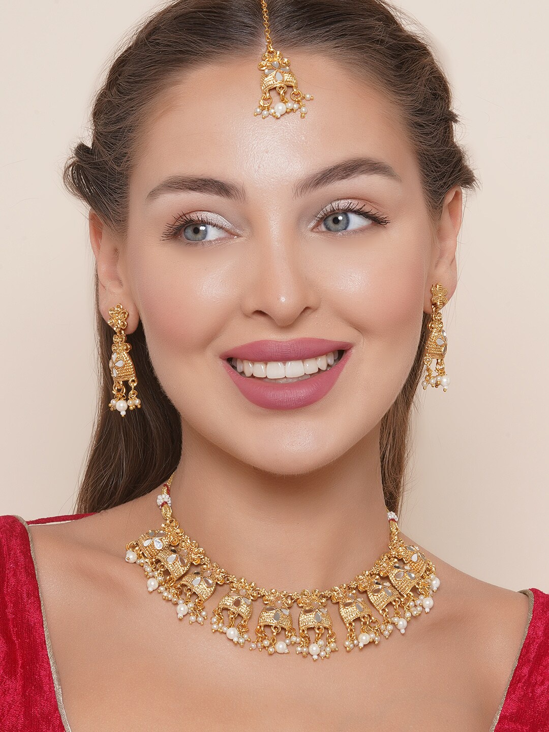 

Anouk Gold-Plated Mirror-Studded & Beaded Jewellery Set, White