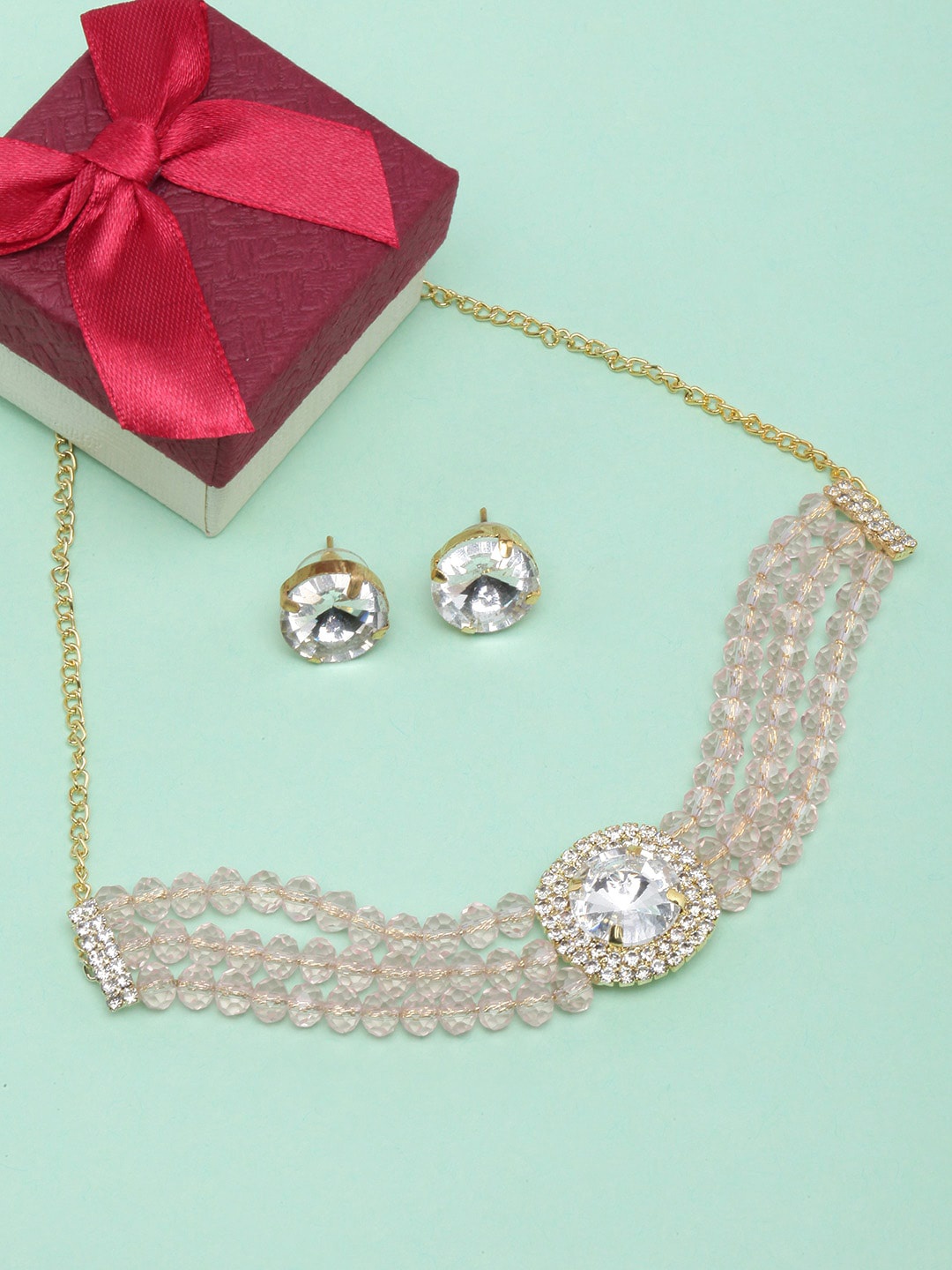 

Anouk Gold-Plated Stone-Studded & Beaded Jewellery Set, Transparent