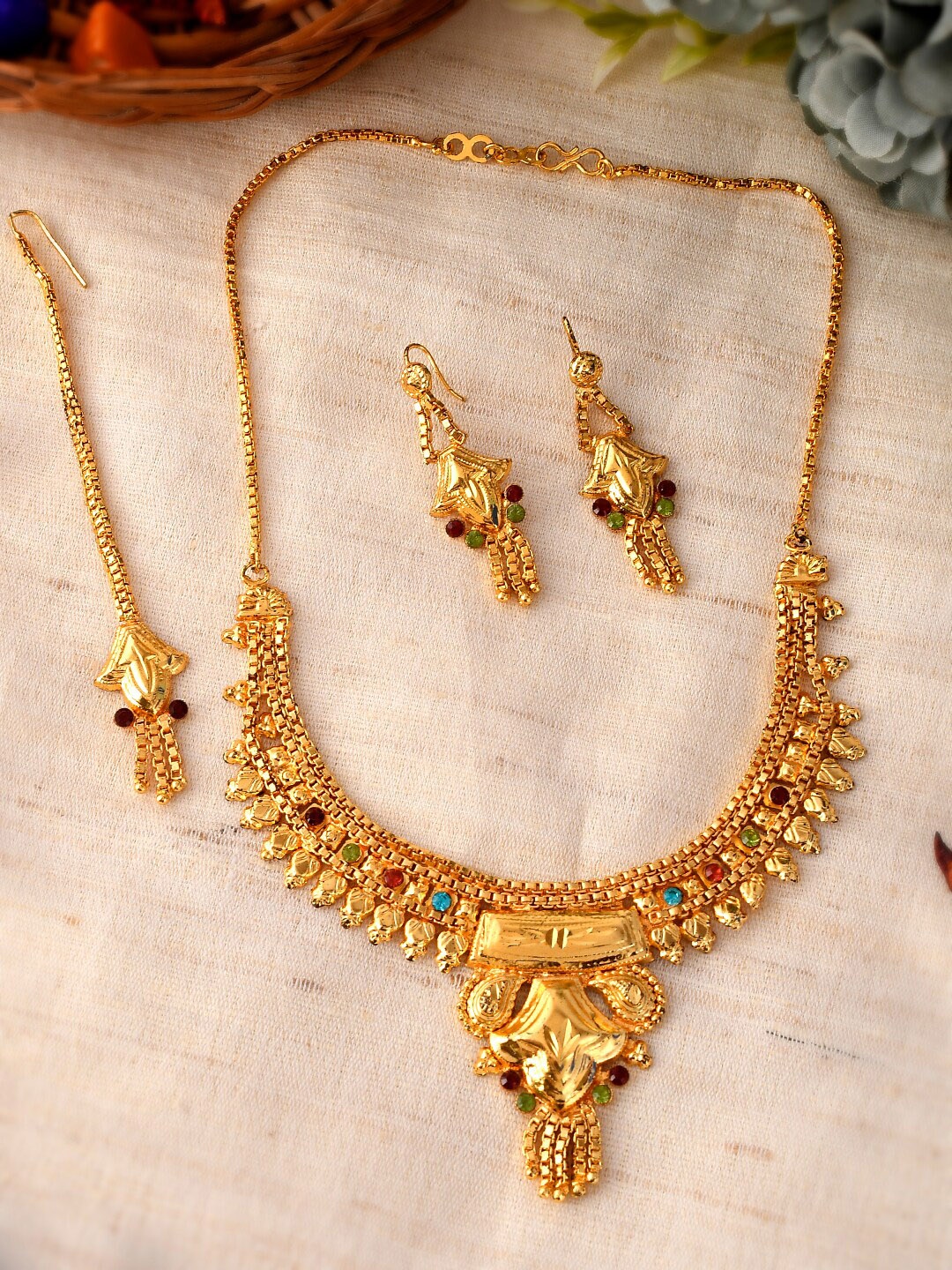 

Silvermerc Designs Gold-Plated Temple Jewellery Set