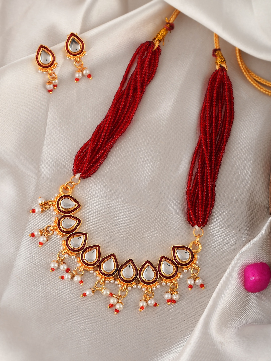 

Silvermerc Designs Gold-Plated Kundan-Studded Jewellery Set, Red