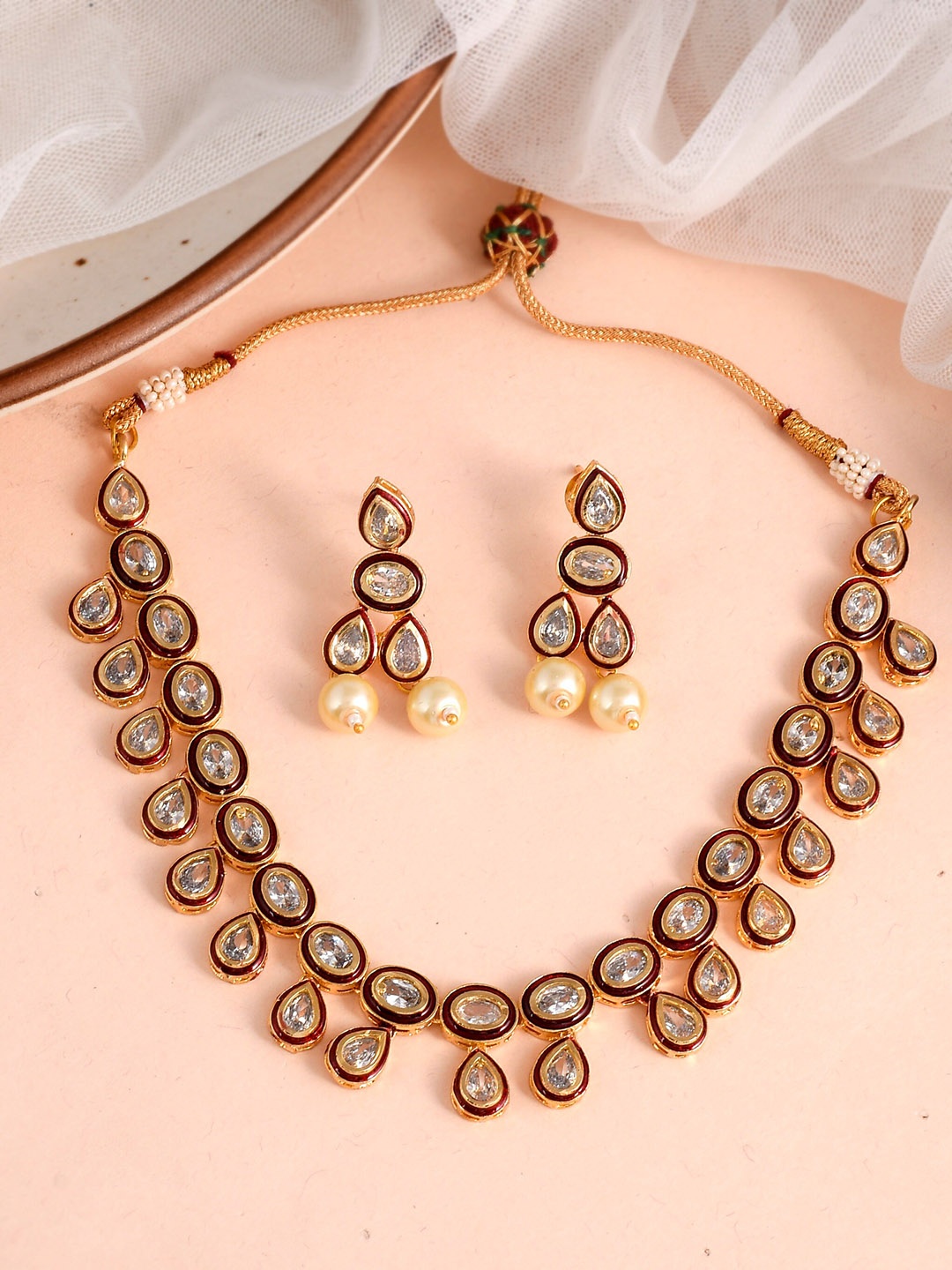 

Silvermerc Designs Gold-Plated AD Stone-Studded Jewellery Set, Maroon