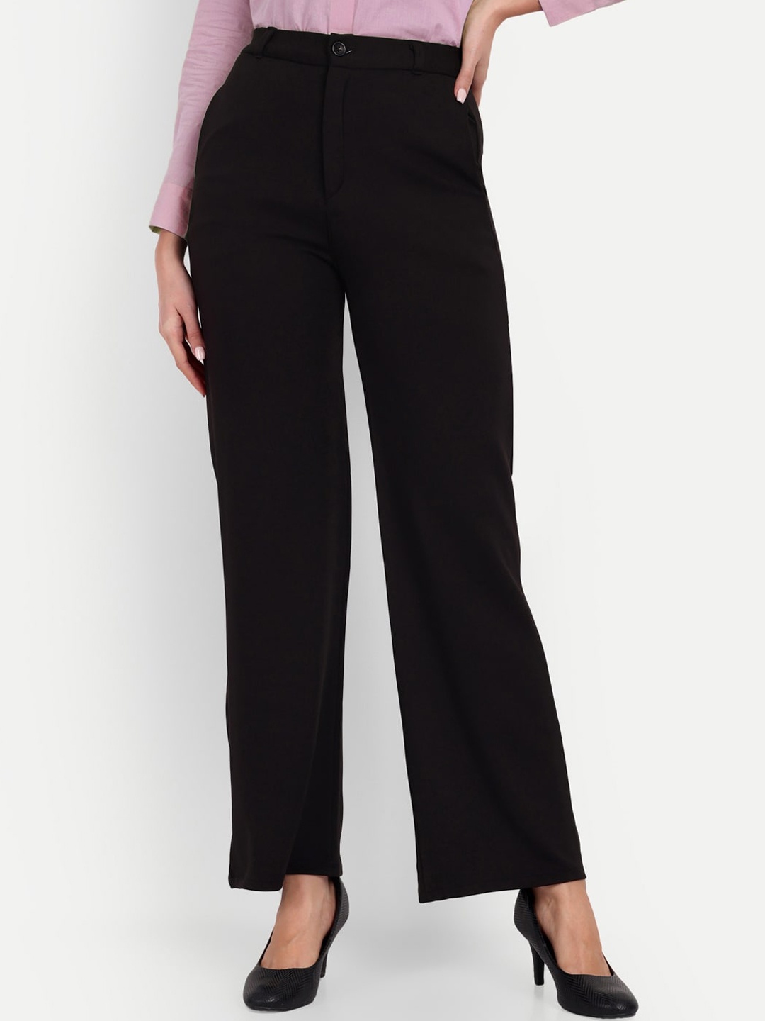 

BROADSTAR Women Smart Loose Fit High-Rise Easy Wash Formal Trousers, Black