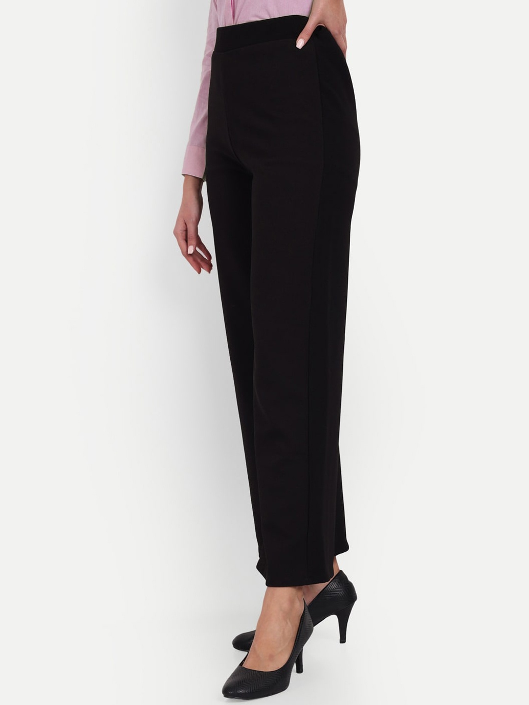 

BROADSTAR Women Loose Fit High-Rise Parallel Trousers, Black