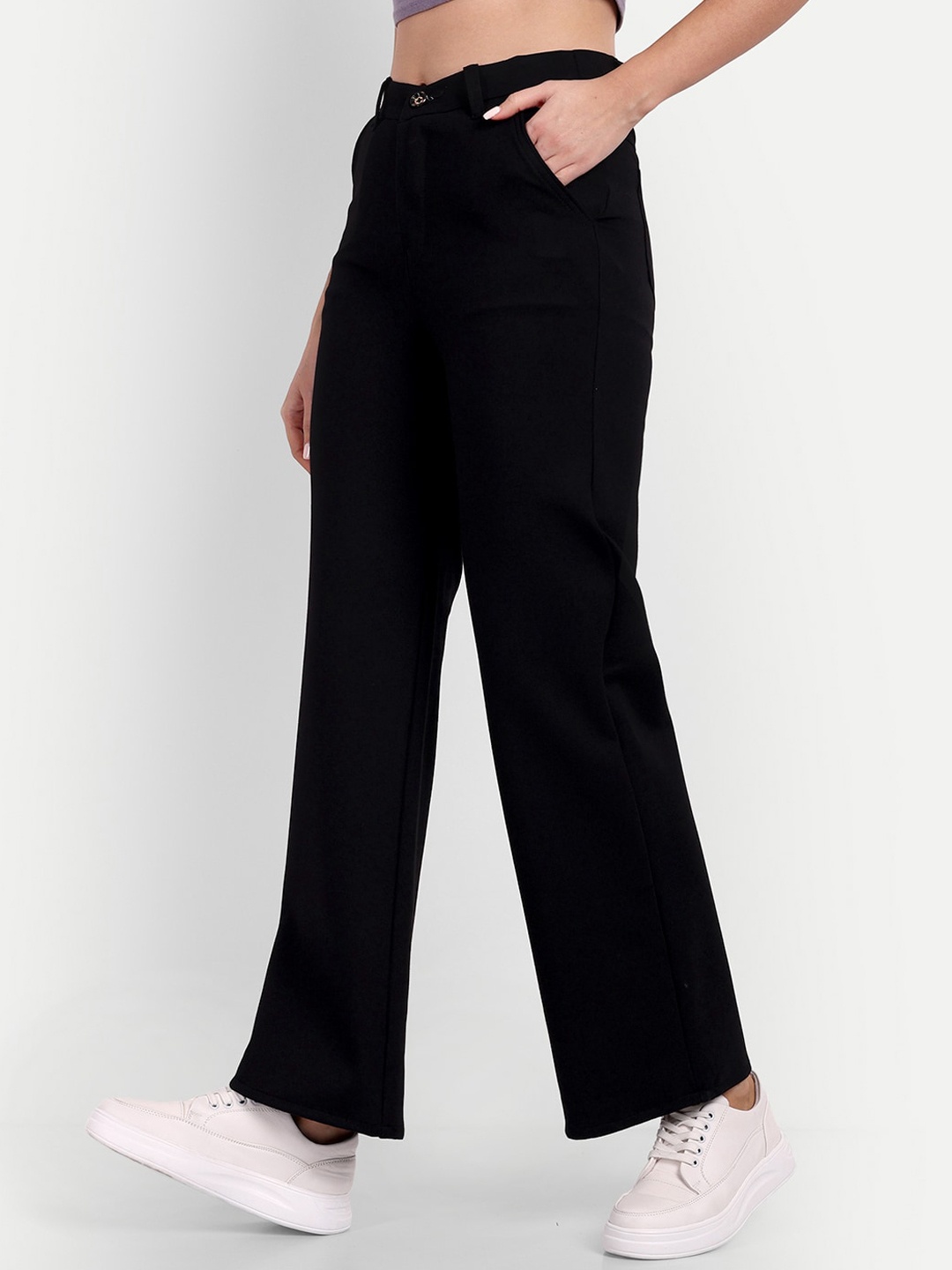 

BROADSTAR Women Relaxed Straight Leg Loose Fit High-Rise Easy Wash Trouser, Black