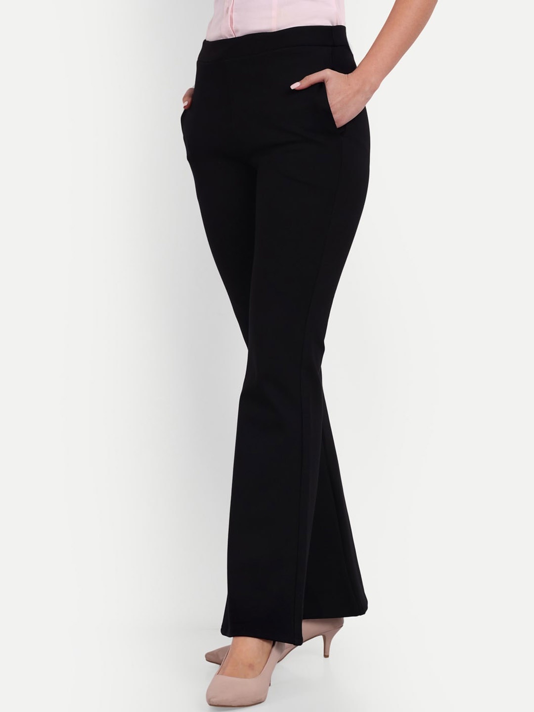 

BROADSTAR Women Smart Flared High-Rise Easy Wash Bootcut Trousers, Black