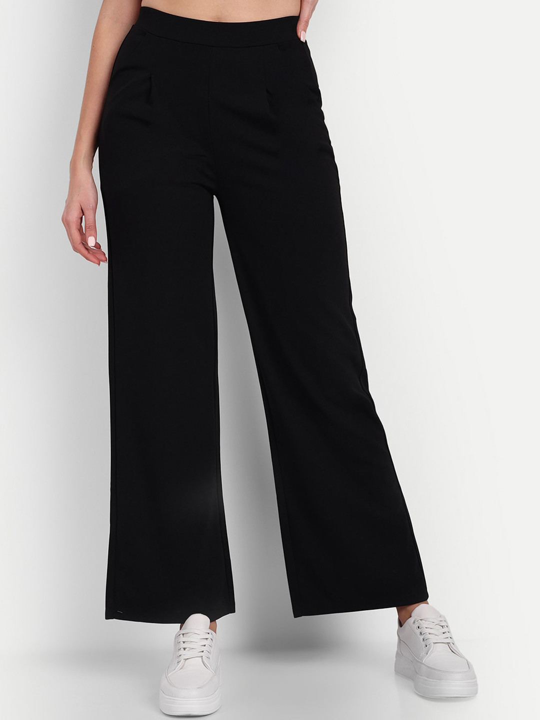 

BROADSTAR Women Tailored Loose Fit High-Rise Easy Wash Trousers, Black