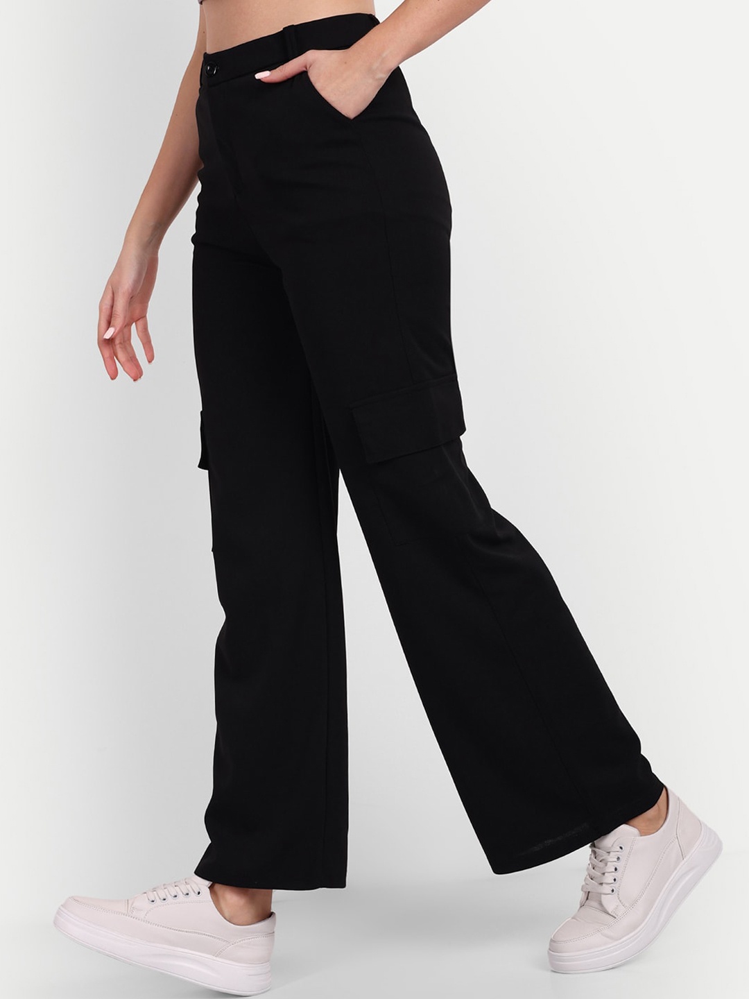 

BROADSTAR Women Smart Loose Fit High-Rise Easy Wash Trousers, Black