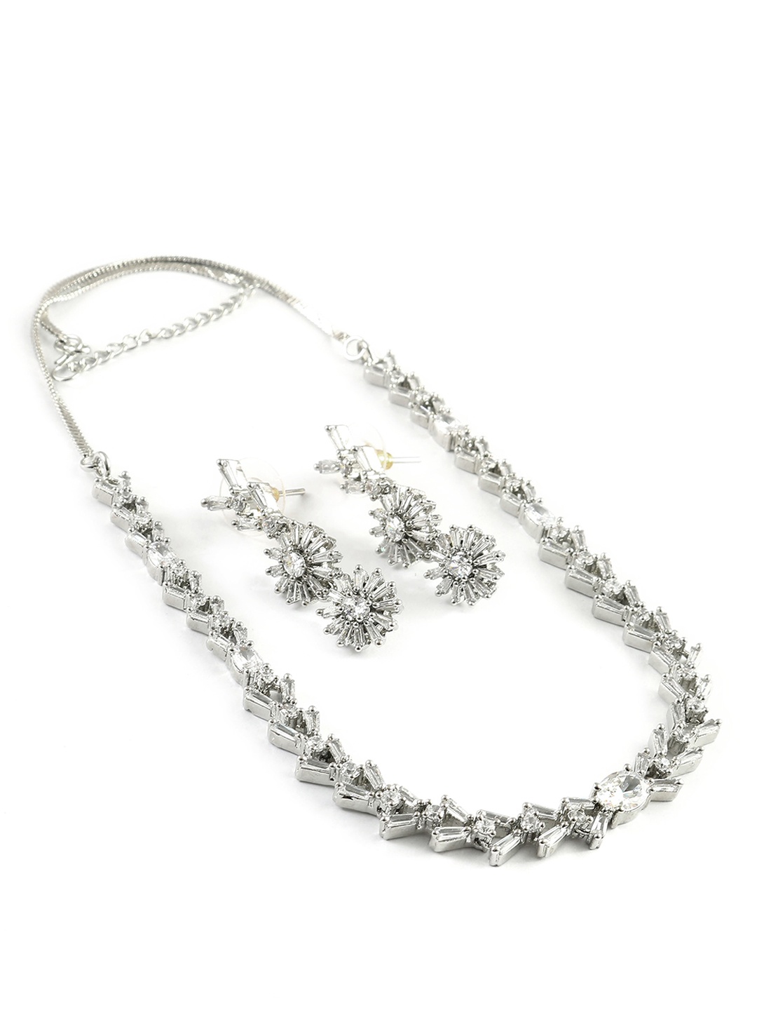 

Jewar Mandi Silver-Plated CZ-Studded Necklace with Earrings
