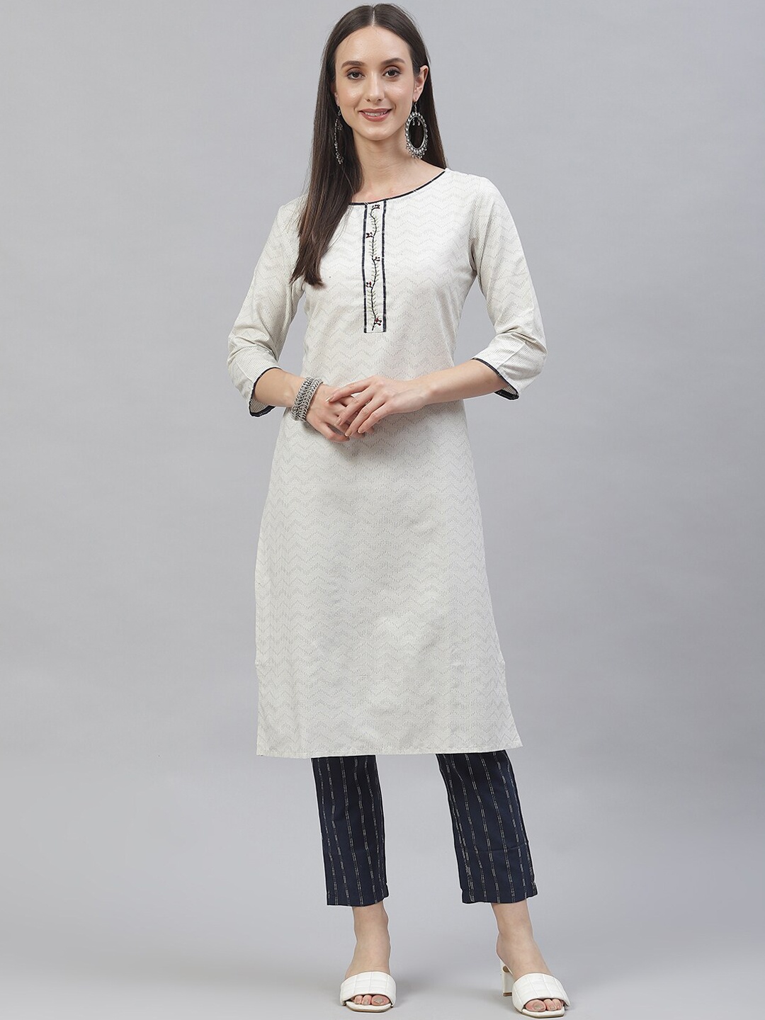 

INDYES Pure Cotton Kurta with Trousers, Blue