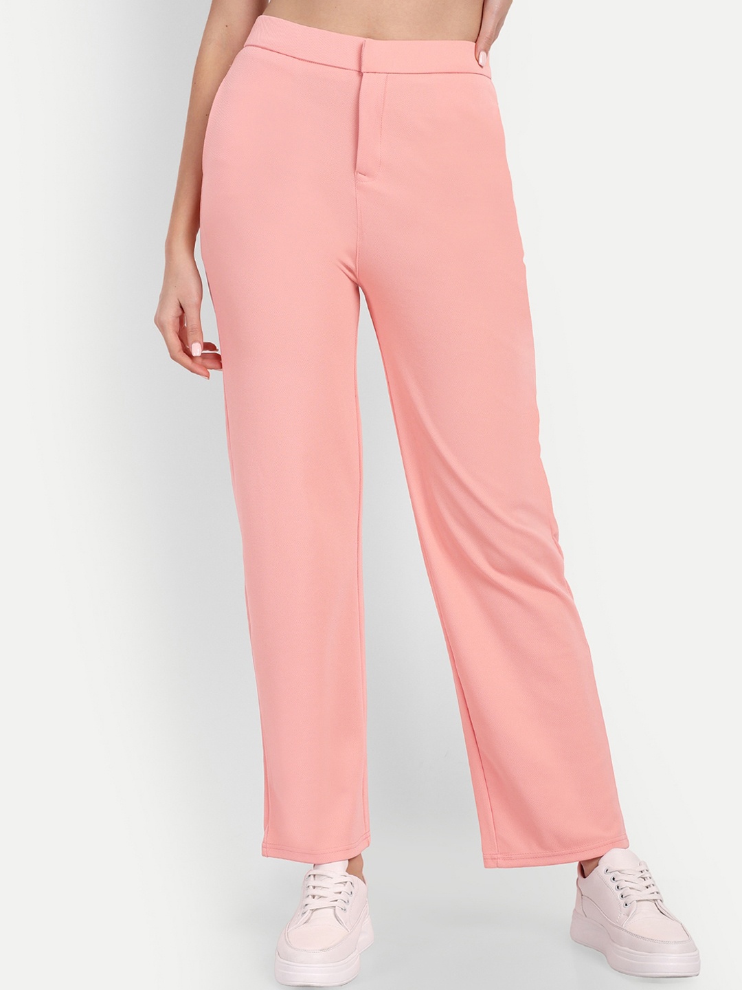 

Next One Women Relaxed Straight Leg Straight Fit High-Rise Easy Wash Trousers, Pink
