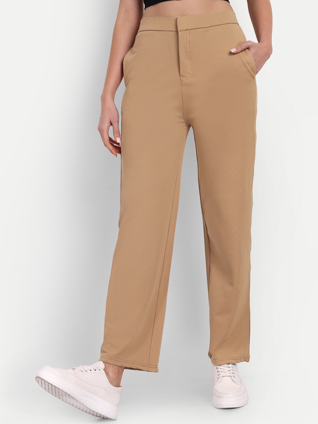 

Next One Women Relaxed Straight Leg Straight Fit High-Rise Easy Wash Trousers, Beige