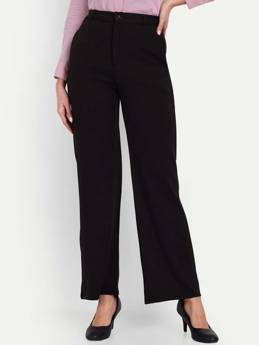 

Next One Women Smart Loose Fit High-Rise Easy Wash Trousers, Black