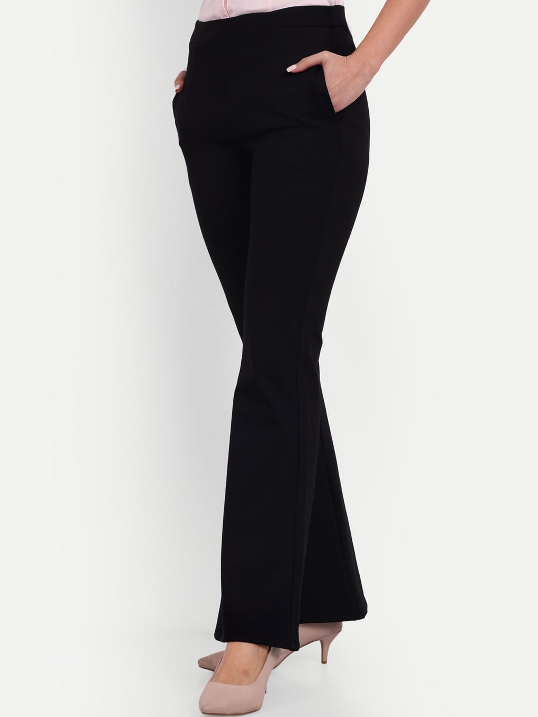 

Next One Women Smart Flared High-Rise Easy Wash Trousers, Black