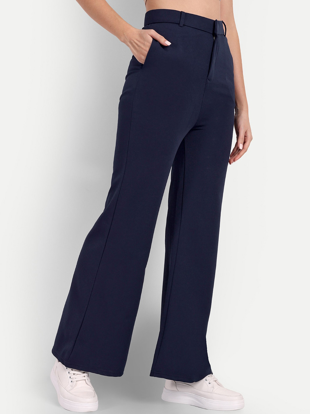 

Next One Women Smart Flared High-Rise Easy Wash Trousers, Navy blue