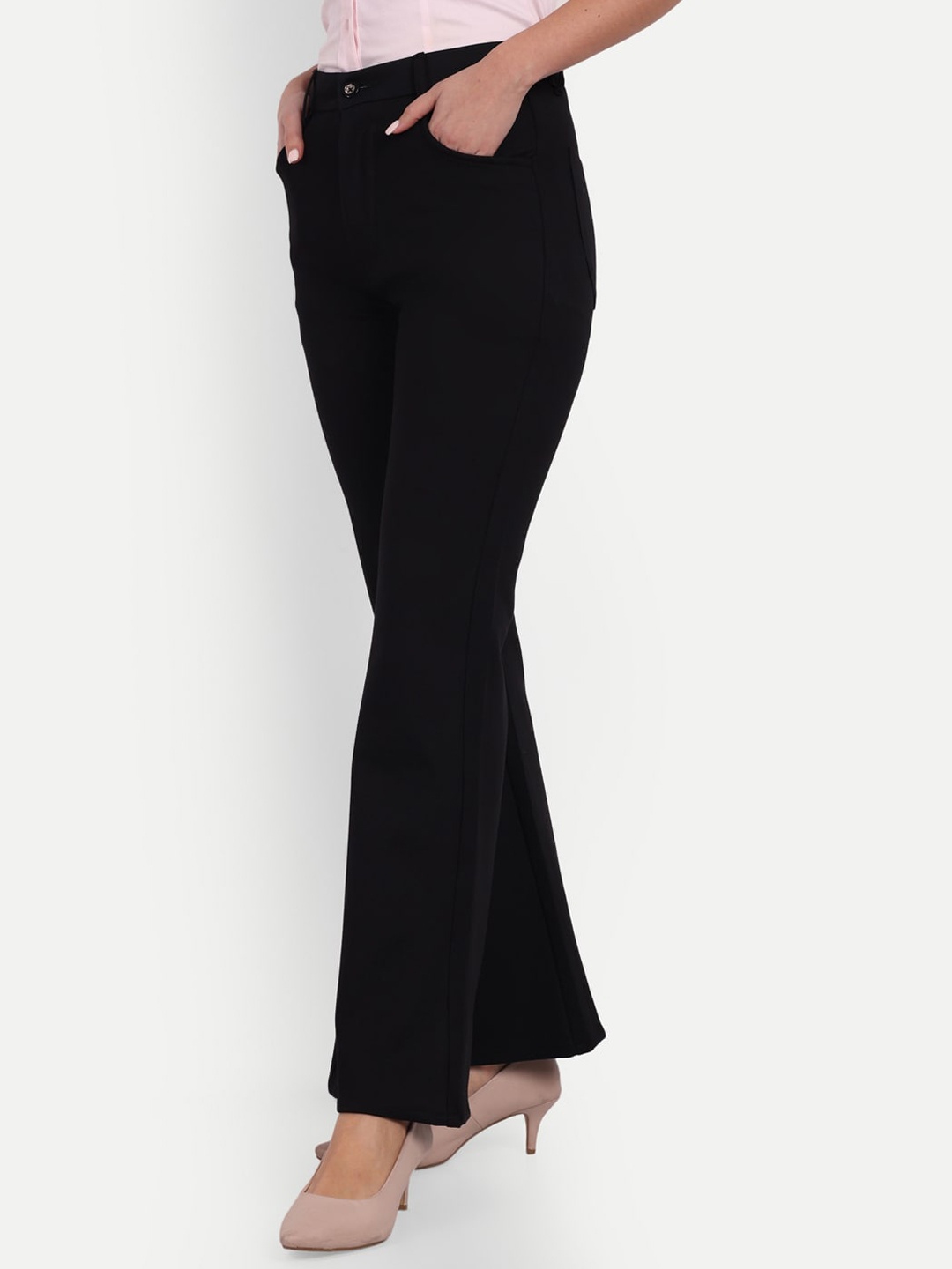 

Next One Women Smart Flared High-Rise Easy Wash Trousers, Black