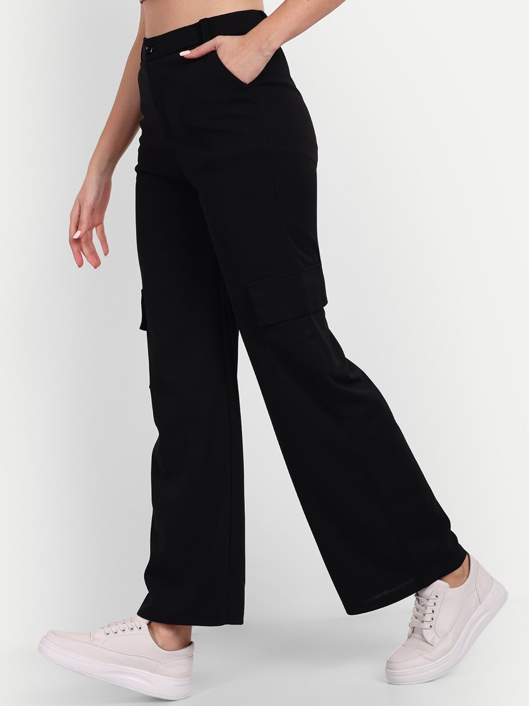 

Next One Women Smart Loose Fit High-Rise Cargo Trousers, Black