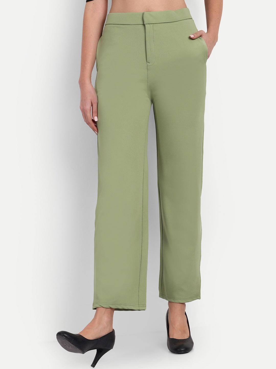 

Next One Women Straight Fit High-Rise Parallel Trousers, Green