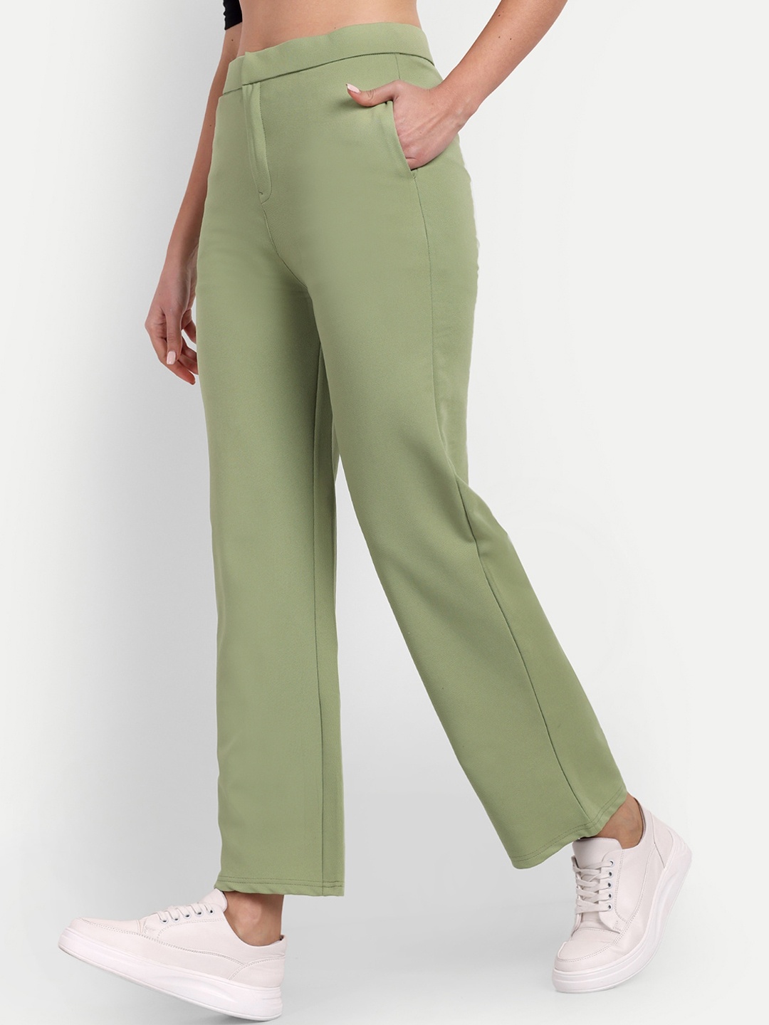 

Next One Women Relaxed Straight Leg Straight Fit High-Rise Easy Wash Trousers, Green