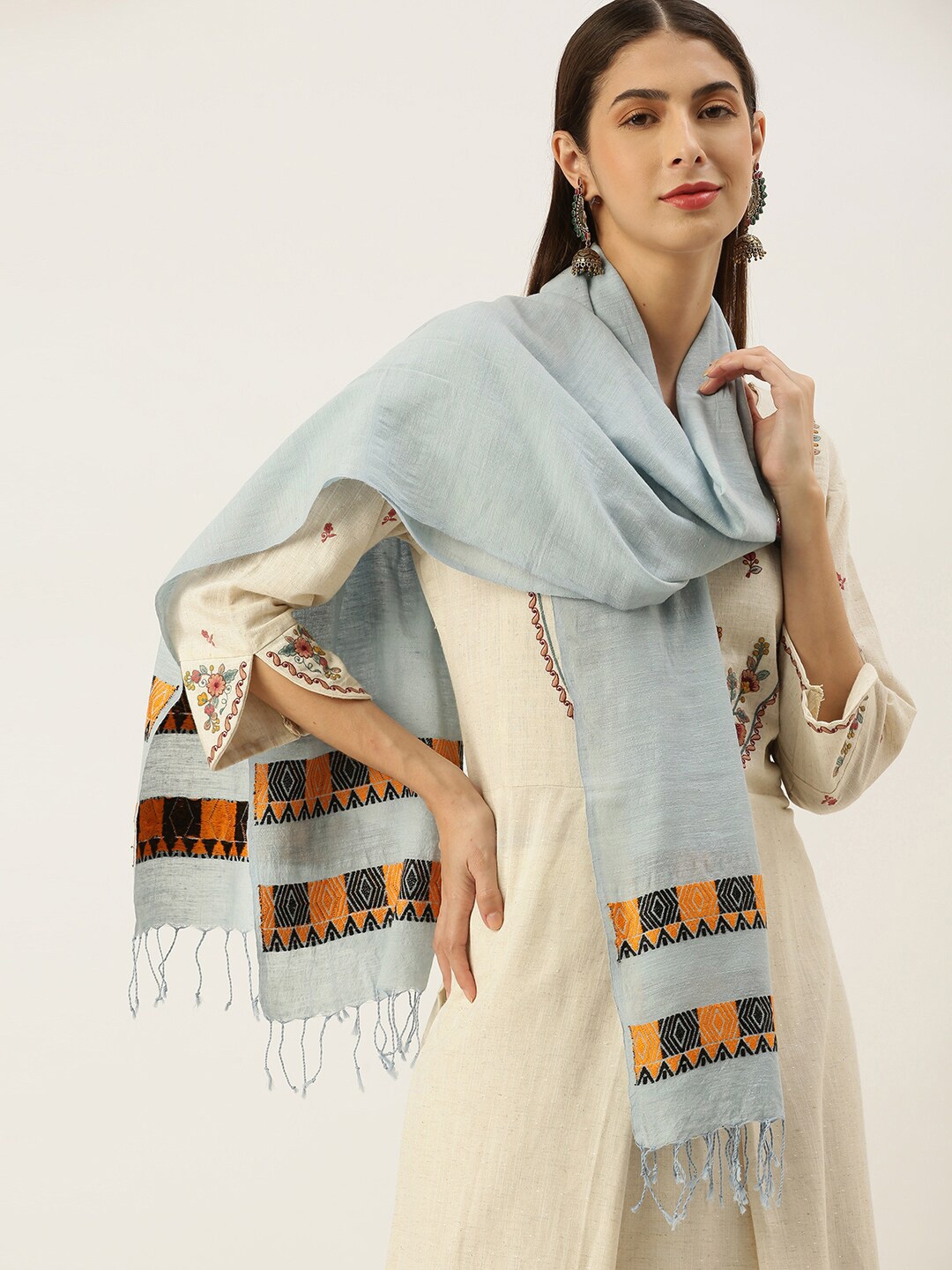 

ArtEastri Woven Design Pure Cotton Stole, Blue