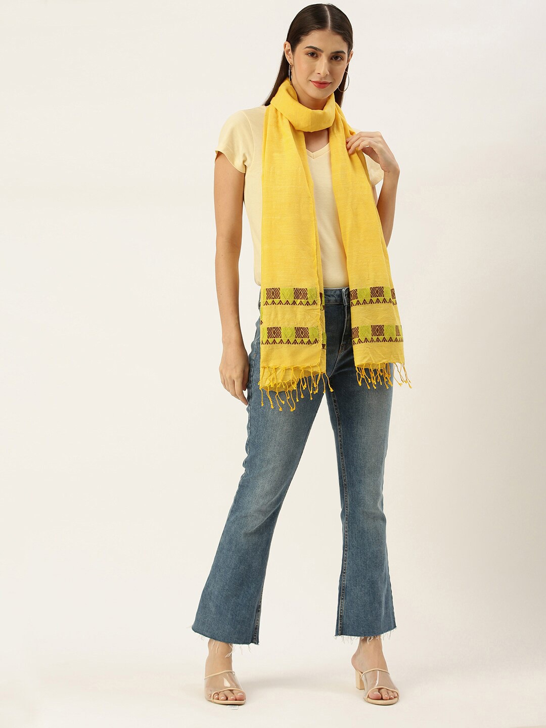 

ArtEastri Women Jacquard Stole, Yellow
