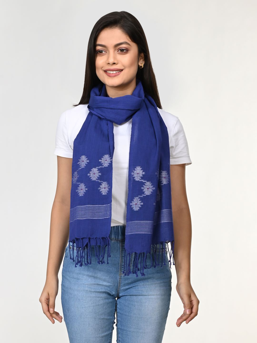 

ArtEastri Women Woven Design Cotton Jamdani Stole, Blue