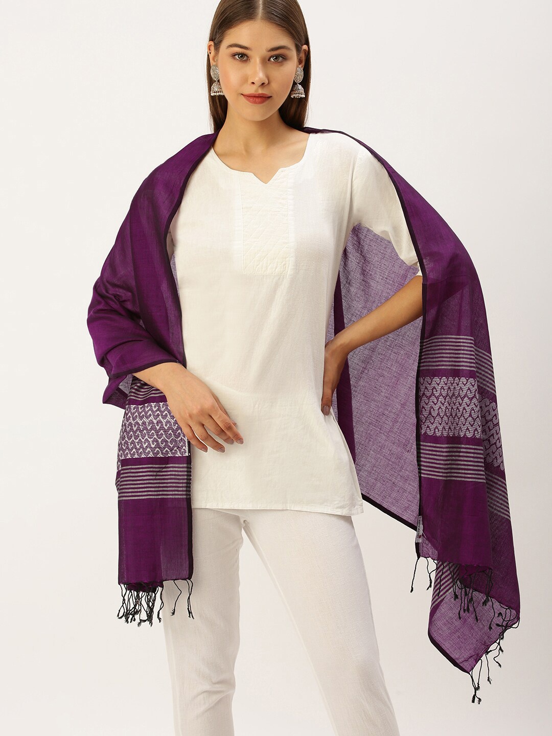 

ArtEastri Women Woven Design Cotton Stole, Purple