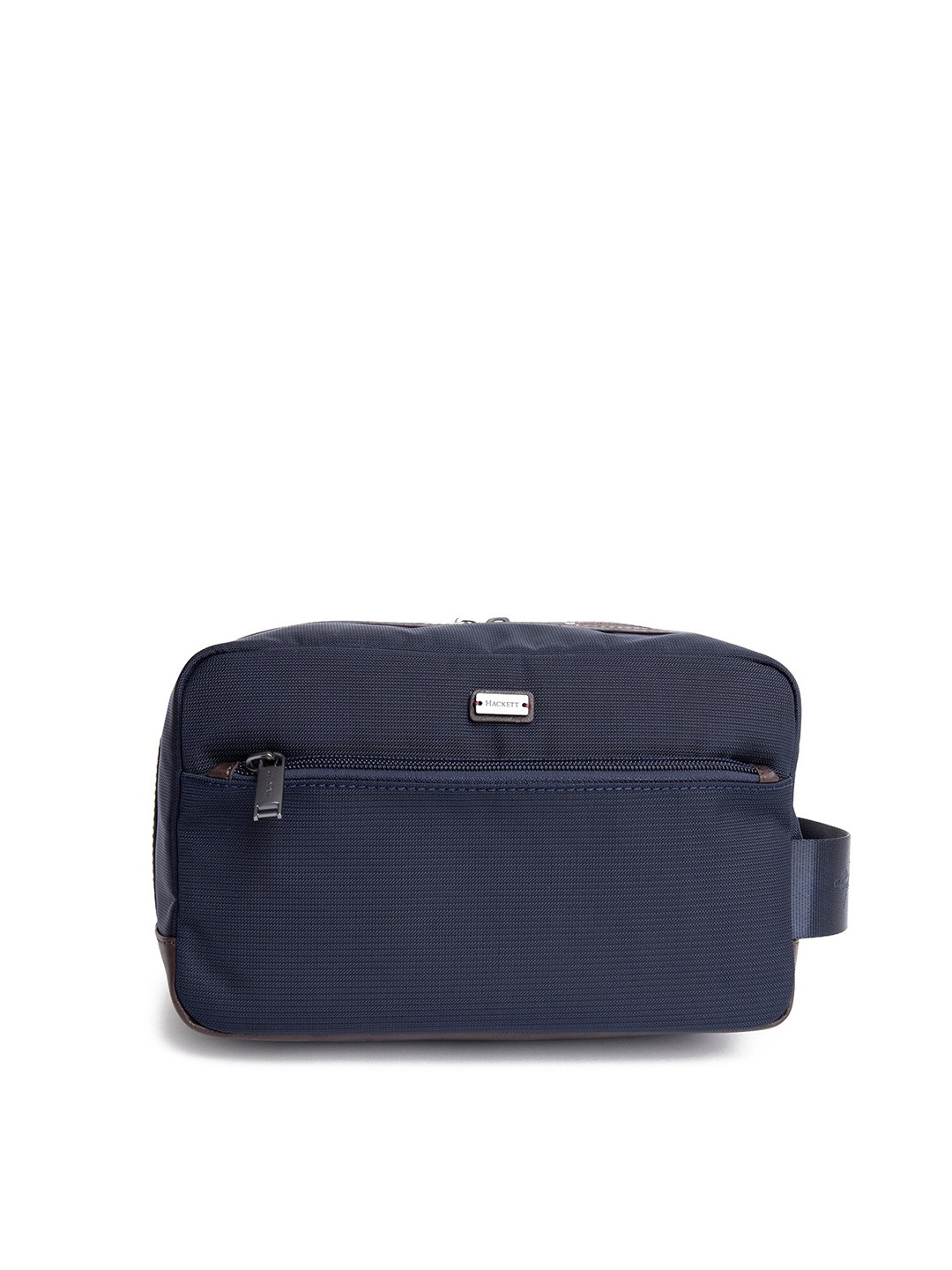 

HACKETT LONDON Men Navy Textured Washbag With Front Brand Plaque, Navy blue
