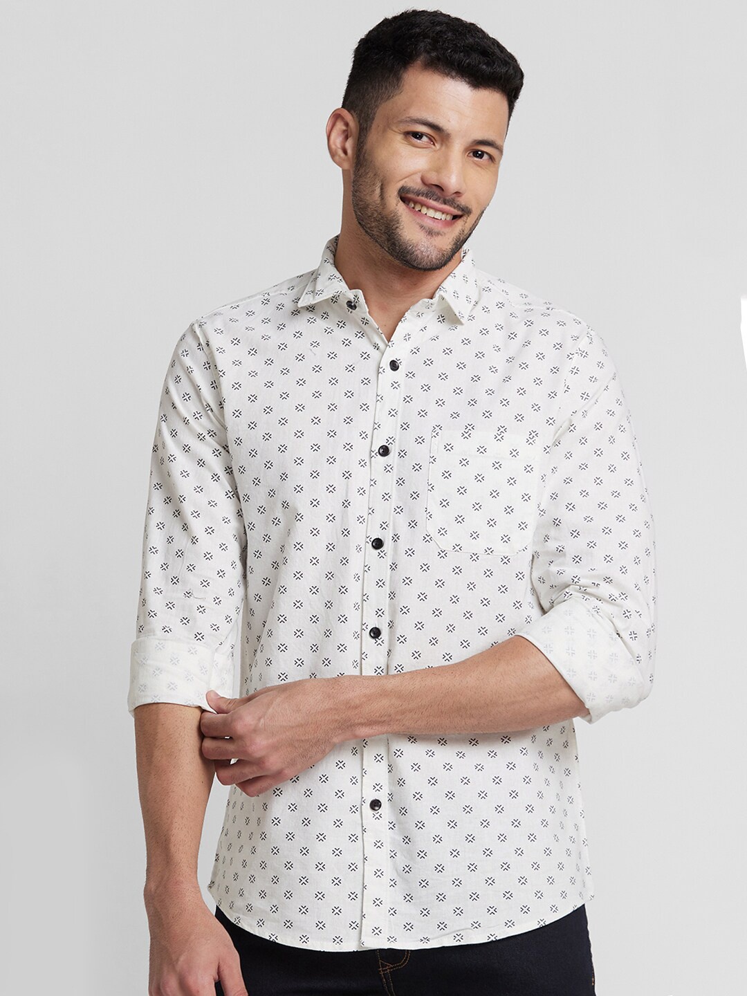 

Nick&Jess Men Standard Geometric Printed Casual Shirt, White