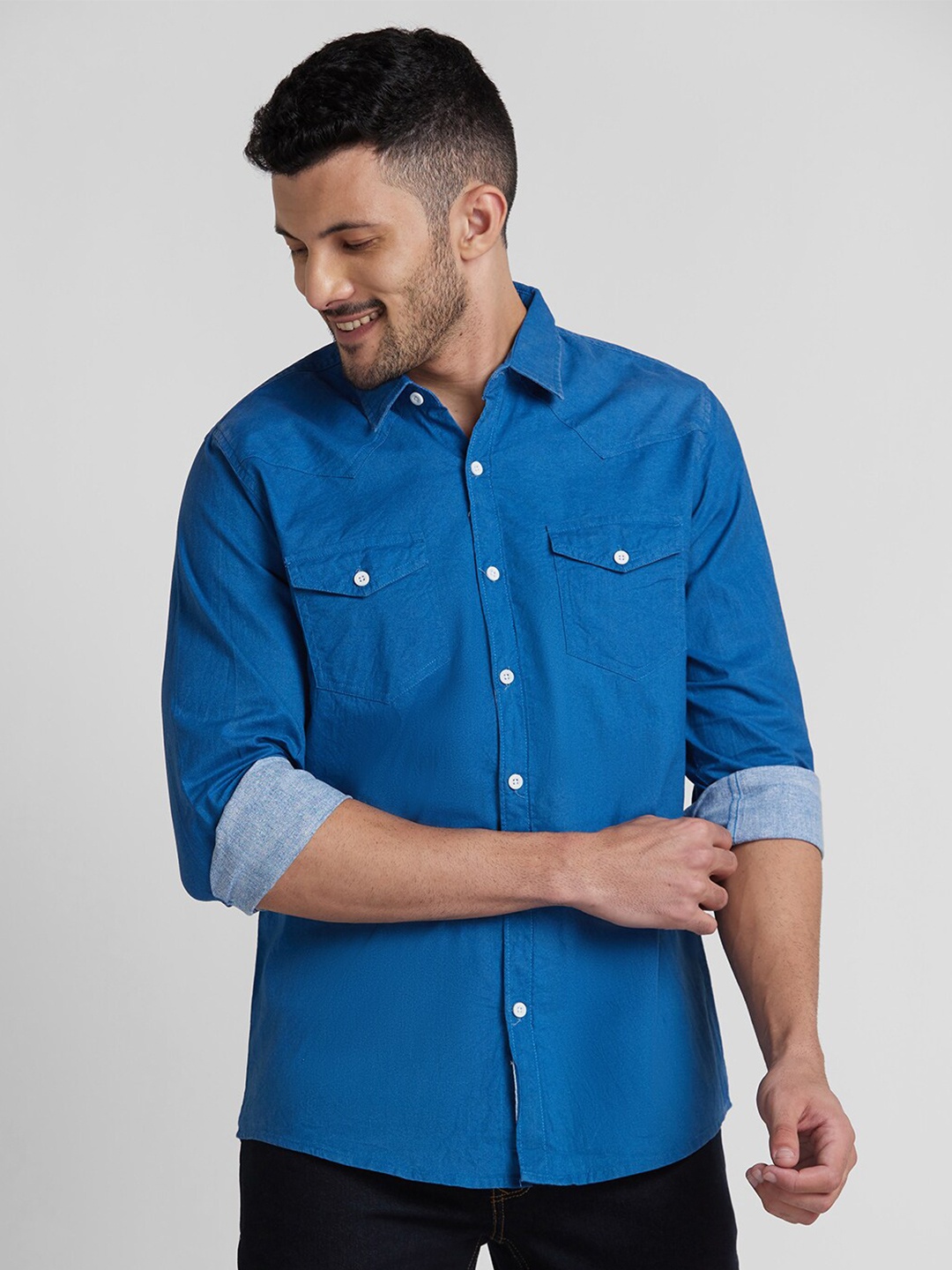 

Nick&Jess Men Casual Pure Cotton Shirt, Blue