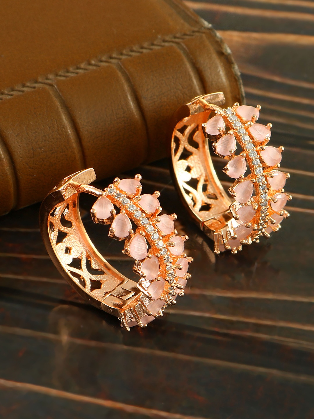 

Jewar Mandi Rose Gold-Plated Contemporary Hoop Earrings, Pink