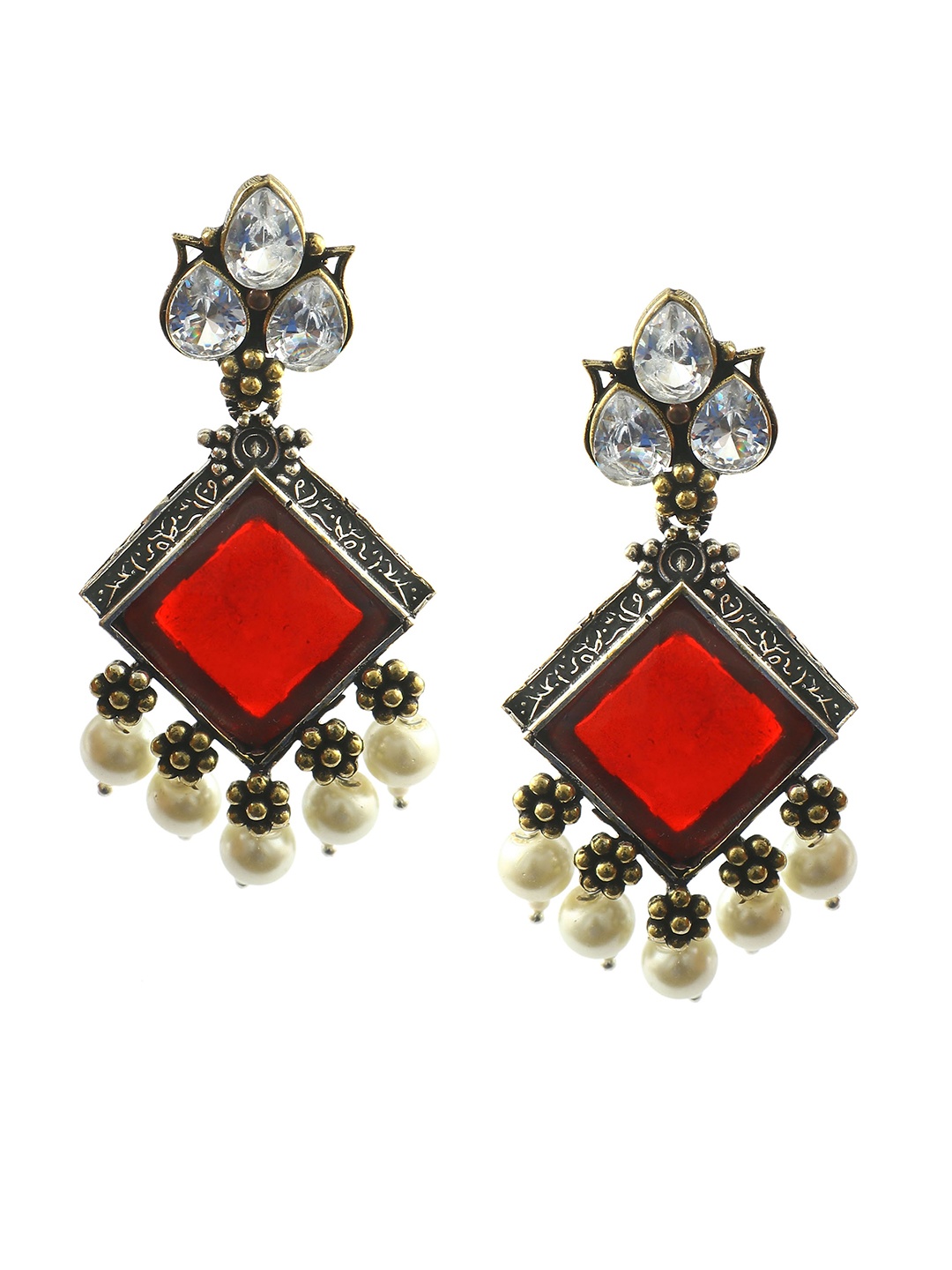 

Jewar Mandi Gold-Plated Contemporary Drop Earrings, Maroon