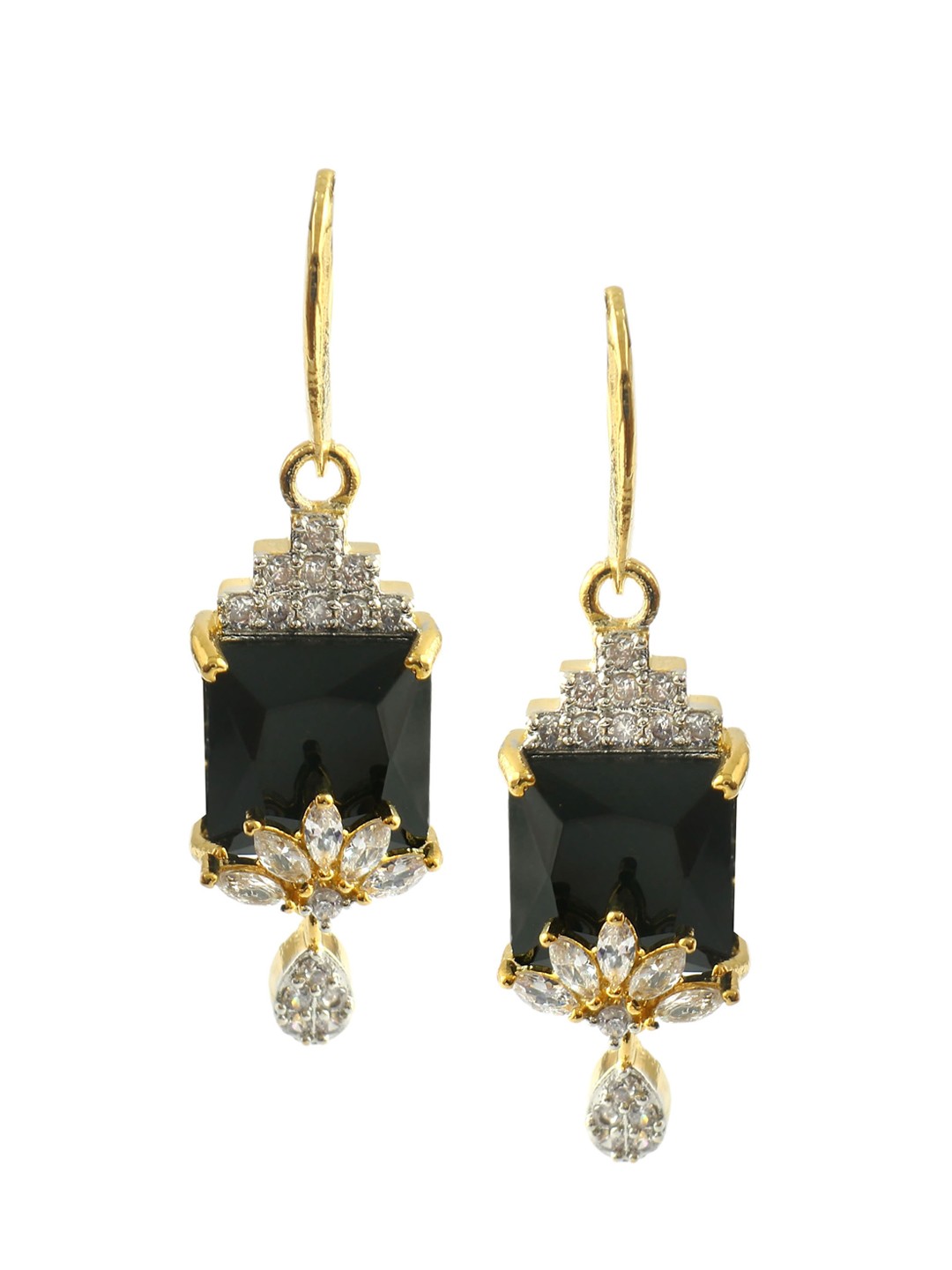 

Jewar Mandi Gold-Plated Contemporary Drop Earrings, Black