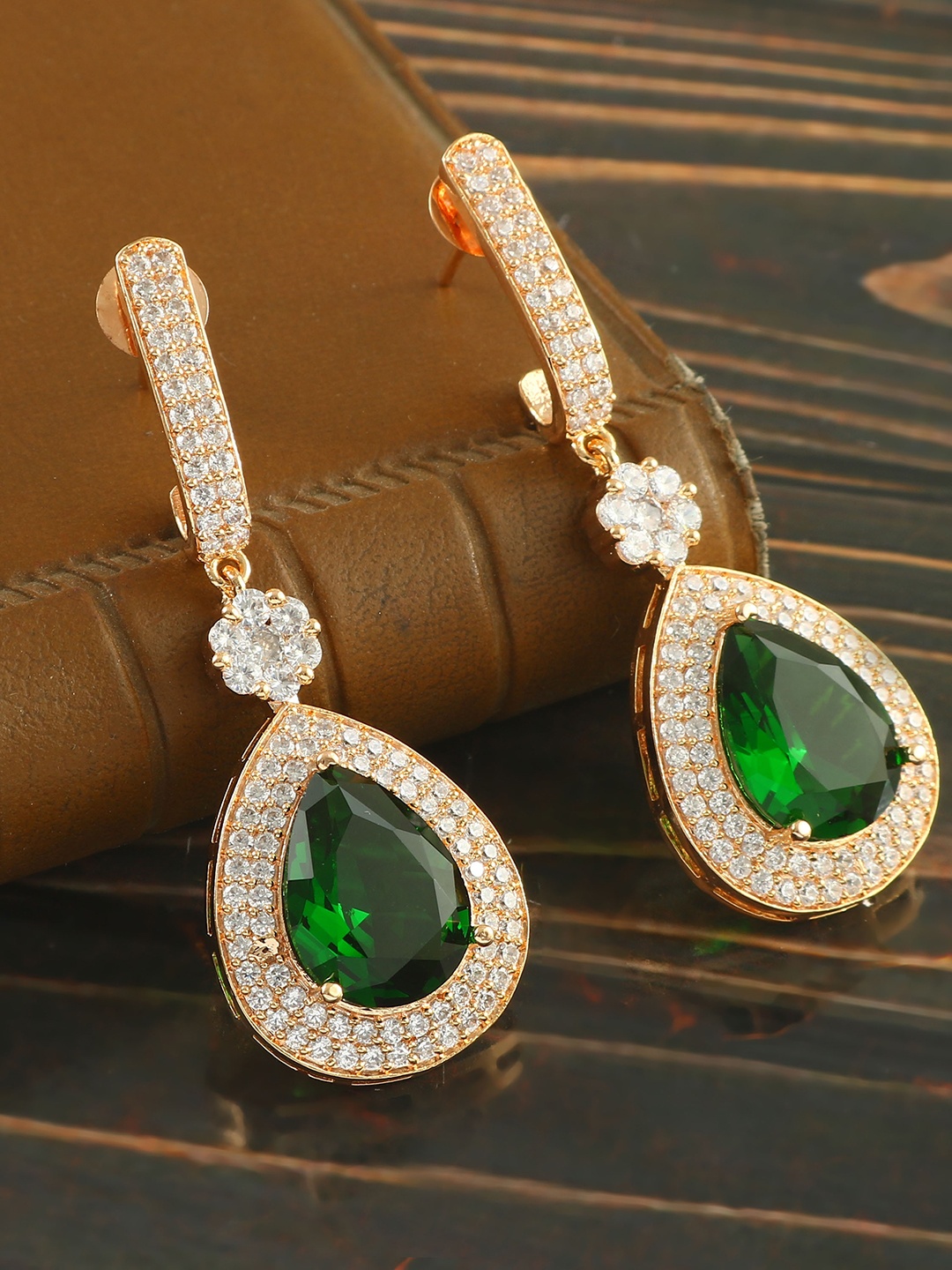 

Jewar Mandi Rose Gold-Plated Contemporary Drop Earrings, Green