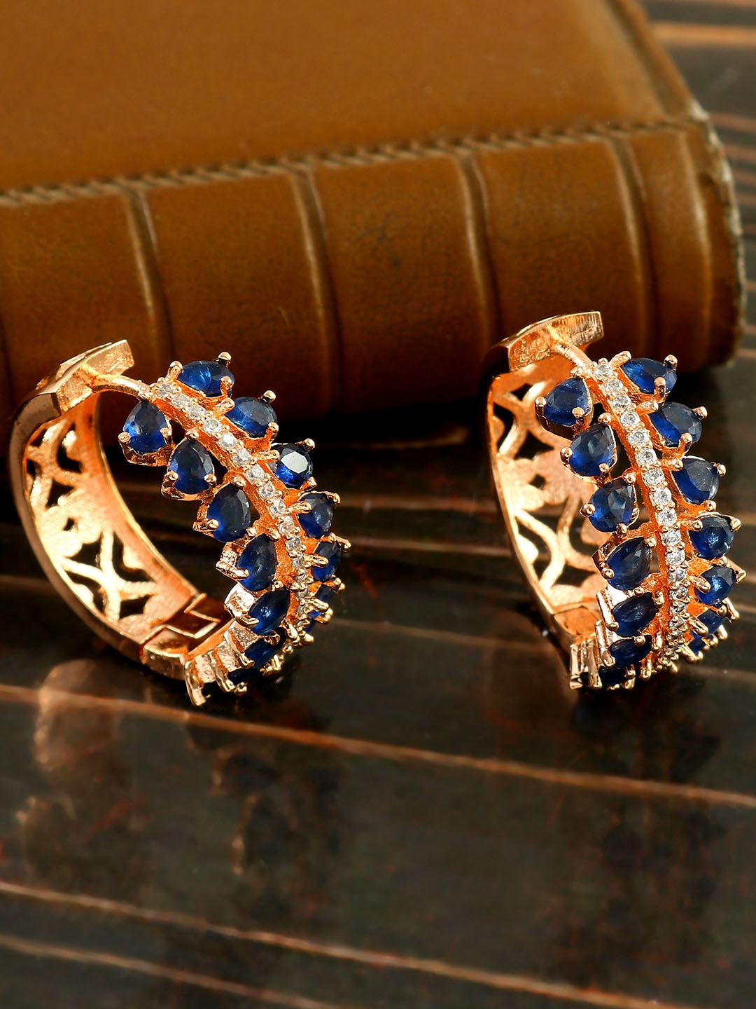 

Jewar Mandi Rose Gold-Plated Contemporary Studs Earrings, Blue