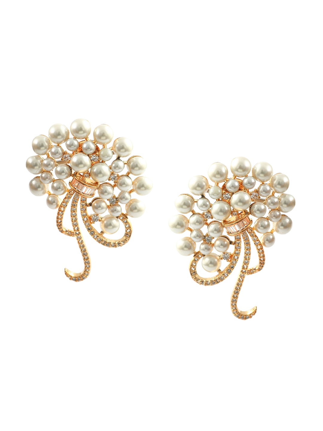 

Jewar Mandi Gold-Plated Contemporary Drop Earrings, White