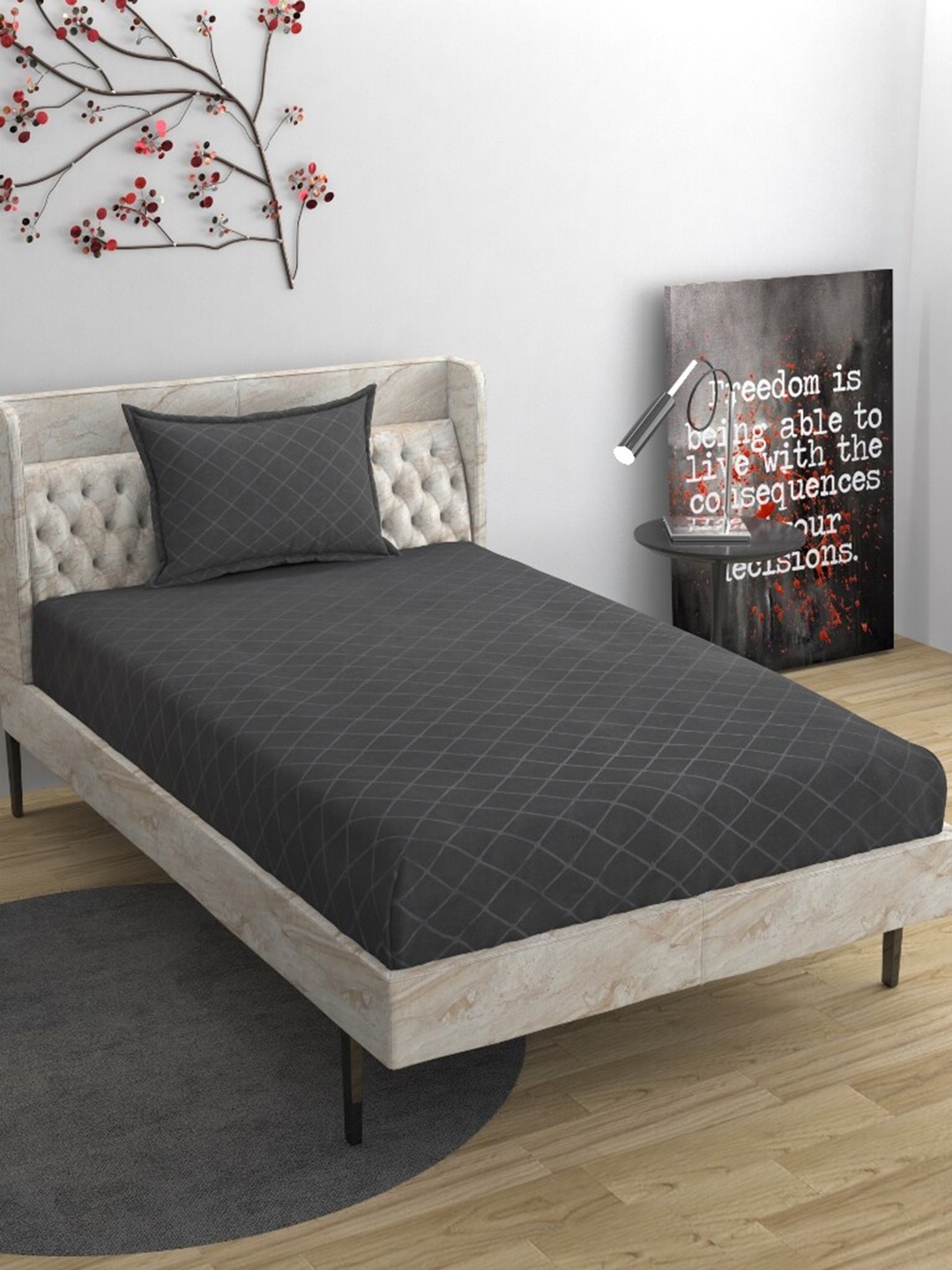 

Molly & Michel Black Checked 210 TC Single Bedsheet with 1 Pillow Cover