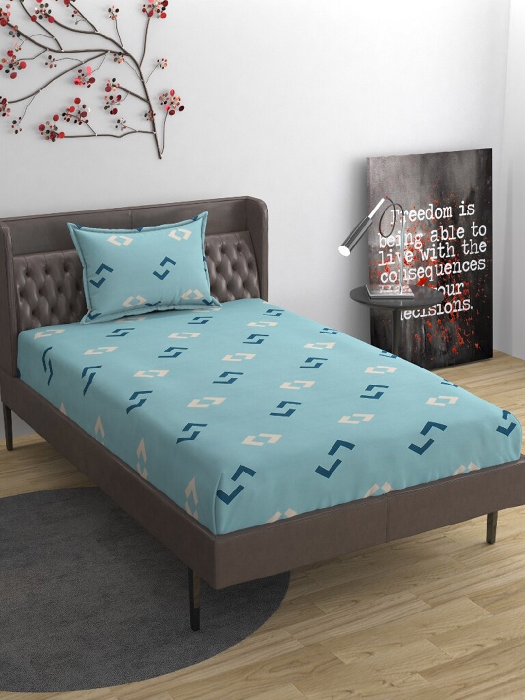 

Molly & Michel Sea Green & Off White 210 TC Single Bedsheet with 1 Pillow Cover