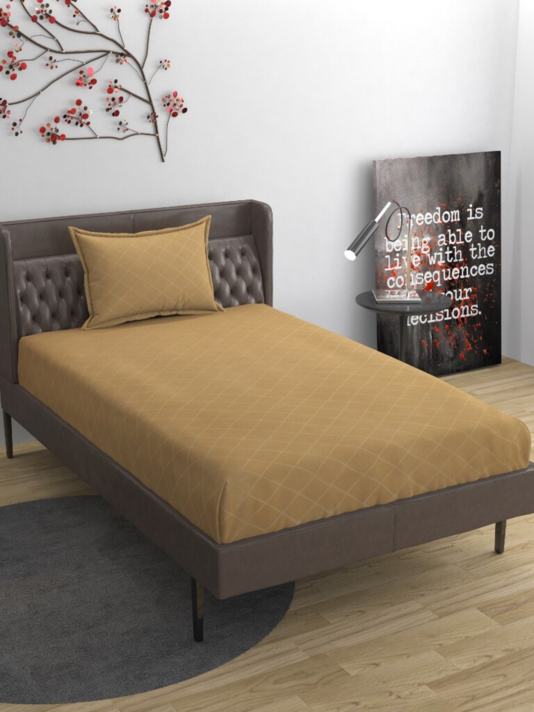 

Molly & Michel Brown Checked 210 TC Single Bedsheet with 1 Pillow Cover