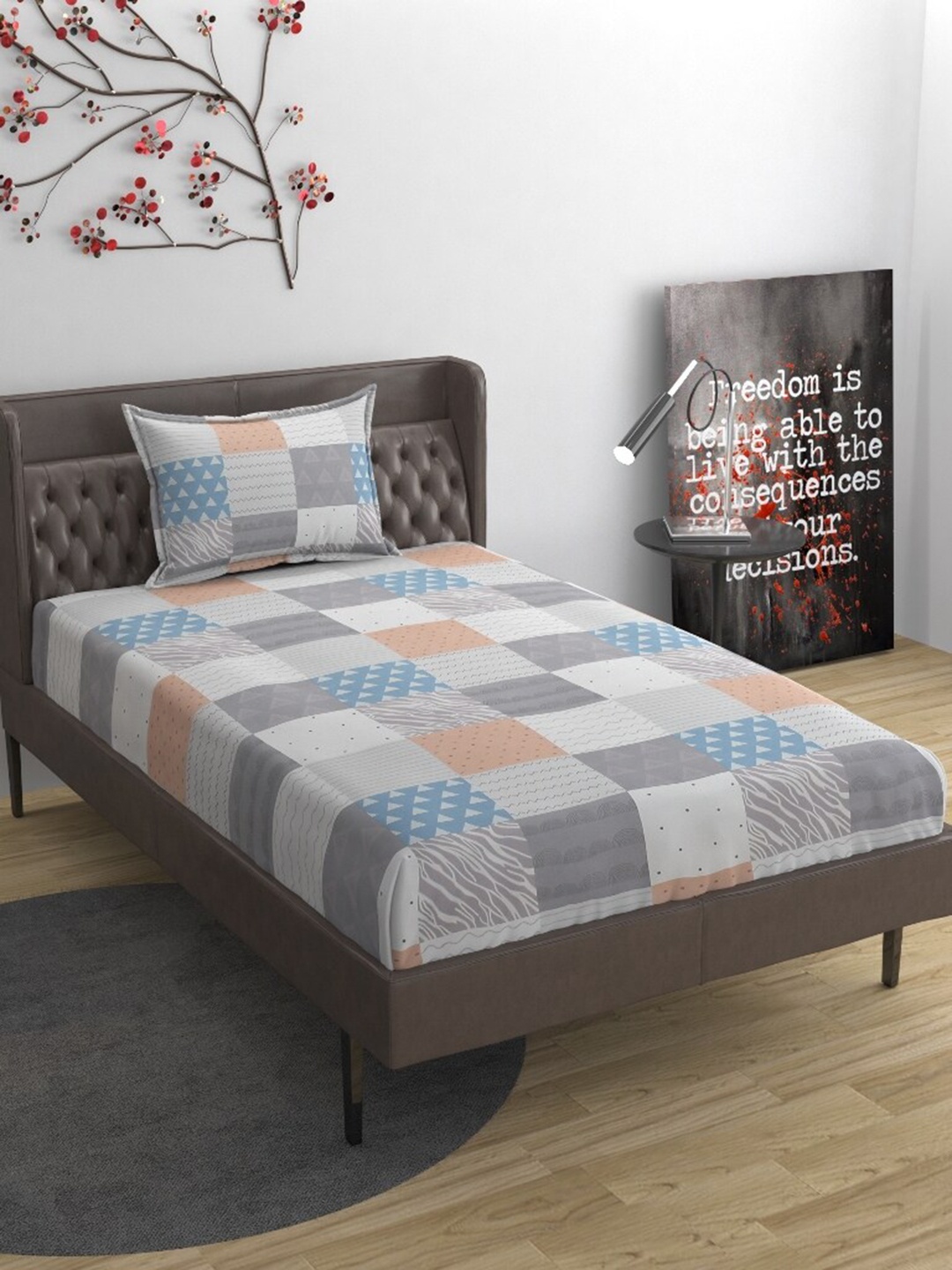 

Molly & Michel Grey & White Printed 210 TC Single Bedsheet with 1 Pillow Cover