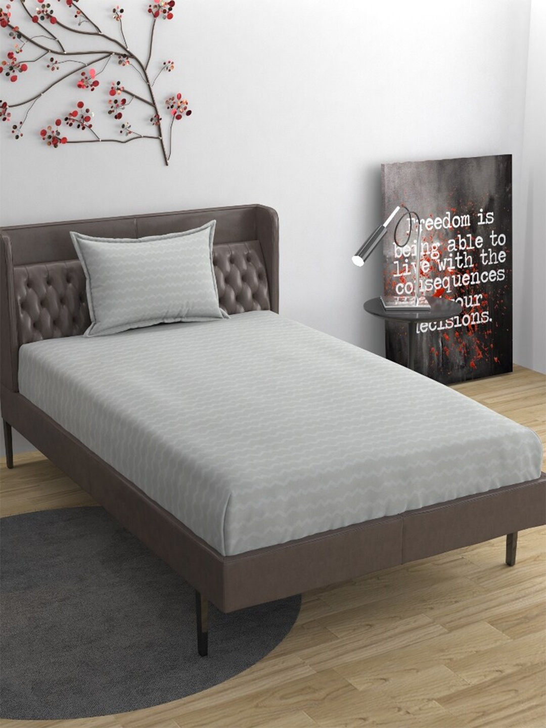 

Molly & Michel Grey 210 TC Single Bedsheet with 1 Pillow Cover