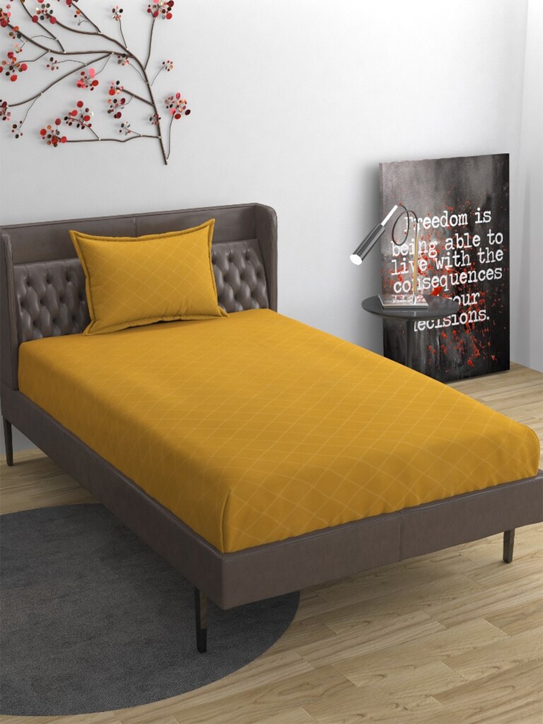 

Molly & Michel Yellow 210 TC Fine Flat Single Bedsheet with 1 Pillow Covers