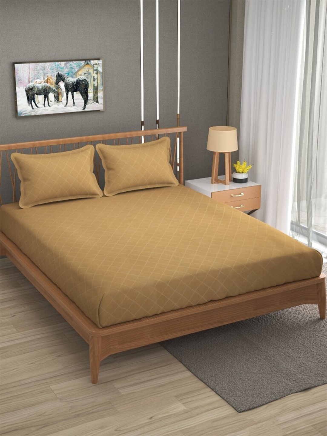 

Molly & Michel Beige Geometric 210 TC Fitted Fine Double Bedsheet with 2 Pillow Covers