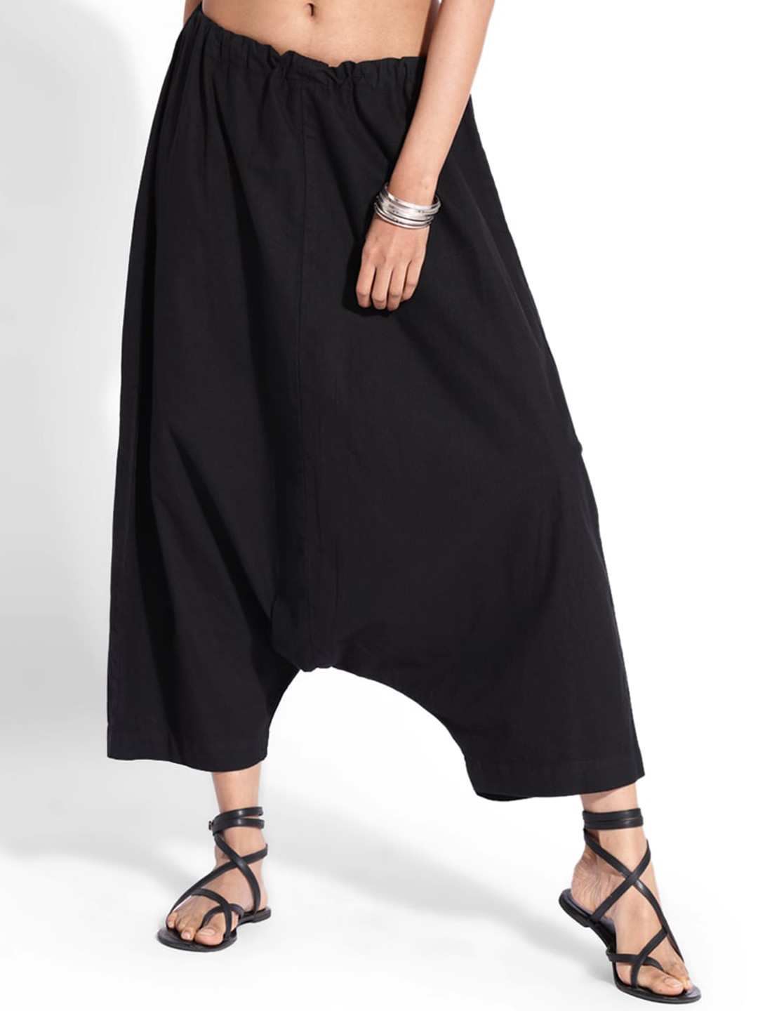 

GRASS by Gitika Goyal Women Relaxed Loose Fit Cotton Trousers, Black