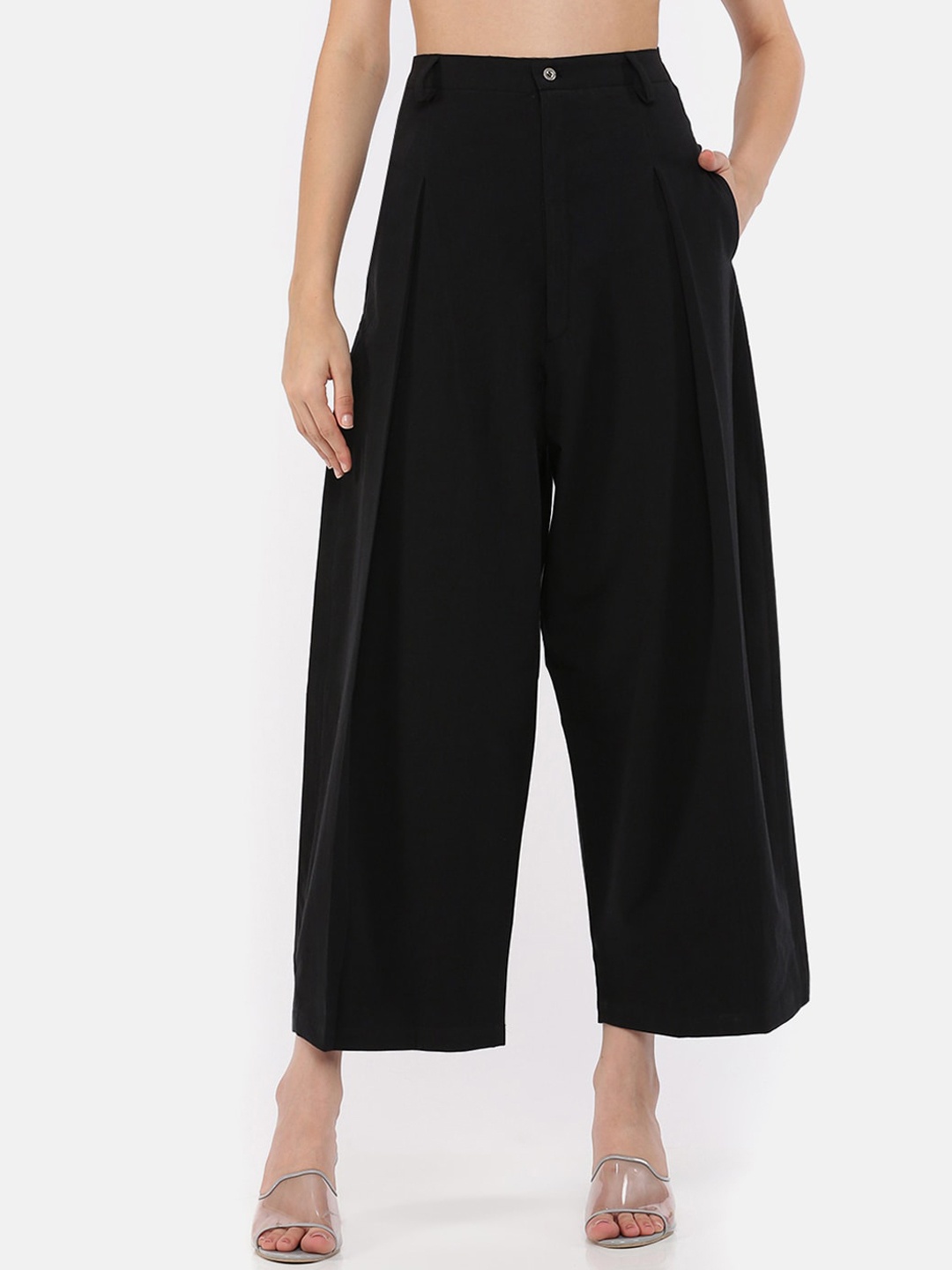 

GRASS by Gitika Goyal Women Relaxed Loose Fit Pleated Cotton Culottes Trousers, Black