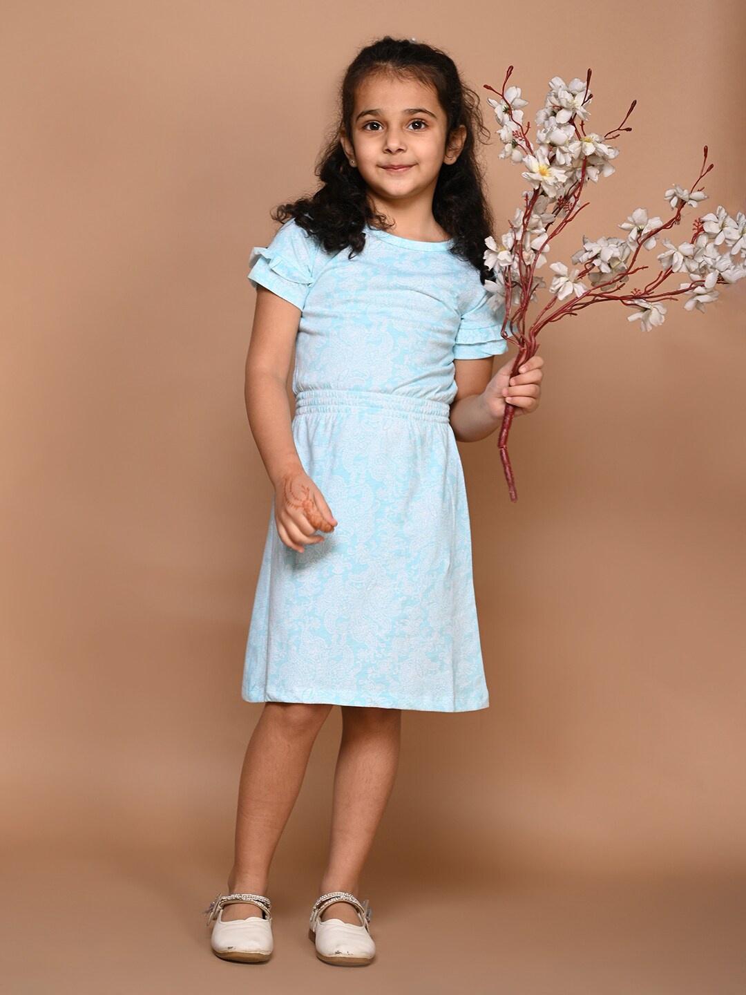 

LilPicks Round Neck Ethnic Motif Printed Cotton Dress, Blue