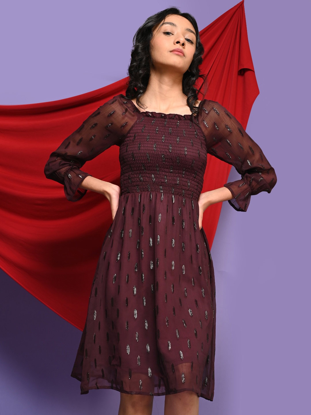 

LilPicks Girls Smoking Self Design Georgette Dress, Purple