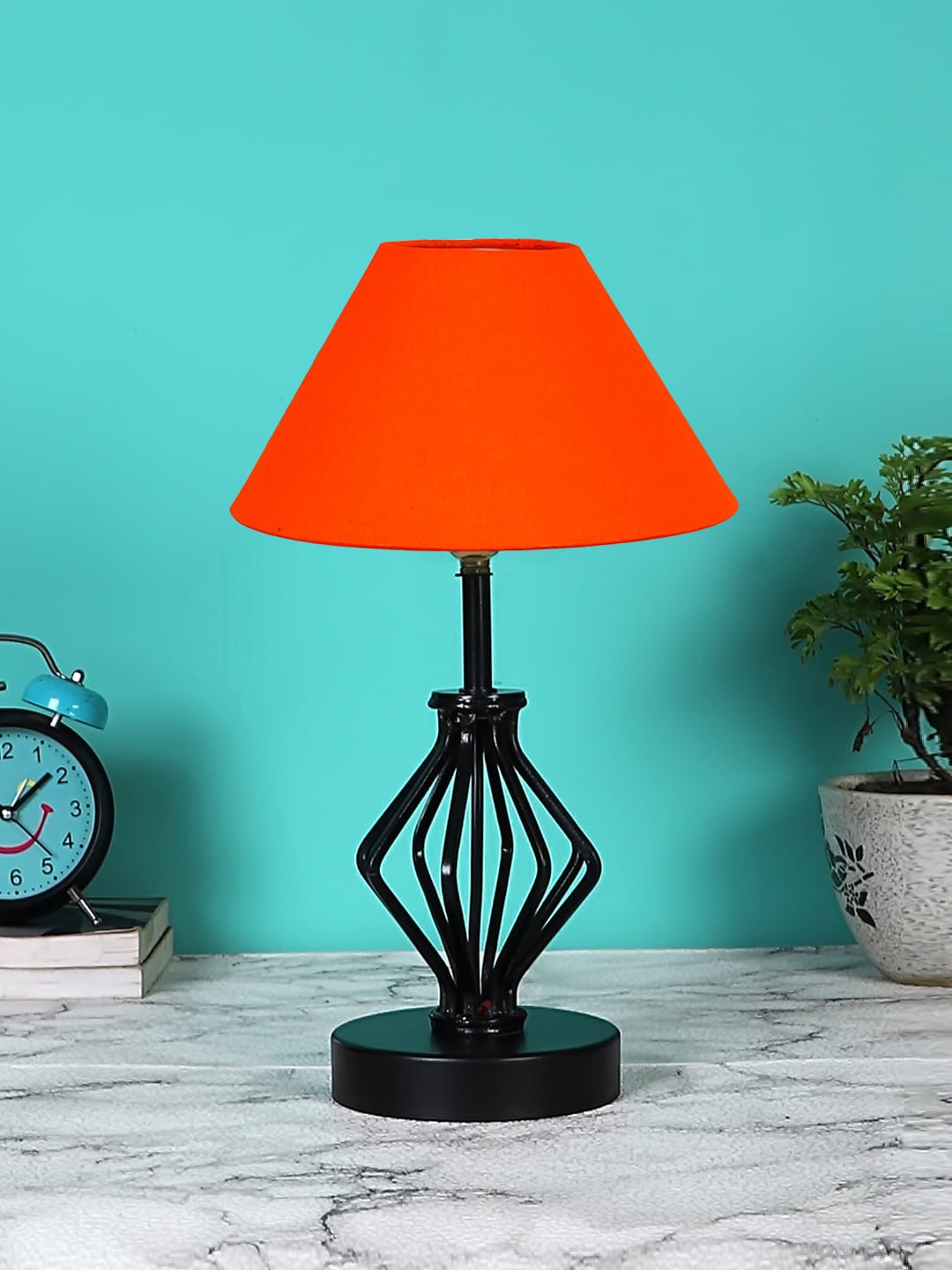 

Devansh Orange & Black Textured Cotton Table Lamp With Iron Base